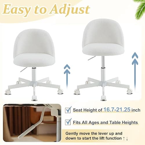 VINGLI Modern Vanity Chair with Back, Velvet Desk Chair for Girls, Small Office Chair with Silent Wheels， Stylish and Comfortable, White thumbnail 6