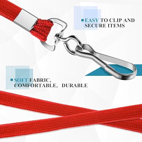 koorito 50 Pcs Badge Lanyards Flat Lanyards for ID Badges Bulk lanyard with Swivel J Hook Clip for Office Worker, Student, Teacher (Red) thumbnail 5