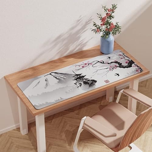 ETZ Japanese Cherry Blossom Mouse Pad (31.5 × 11.8 × 0.12 inch) Extended Large Mouse Mat Desk Pad, Stitched Edges Mousepad,Non-Slip Rubber Base,Gaming Mouse Pad,Office & Home. thumbnail 2