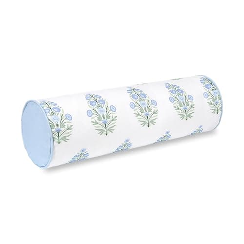 Hofdeco Premium Coastal Grandmillennial Patio Indoor Outdoor Bolster Pillow Cover Only, 6"x20" Water Repellent for Backyard, Couch, Poolside, Baby Blue Print Flower - Image 1