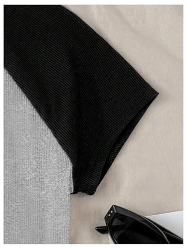 RoseSeek Girl's Star Patchwork Color Block Crop Tops Short Sleeve Crew Neck Ribbed T Shirts thumbnail 2