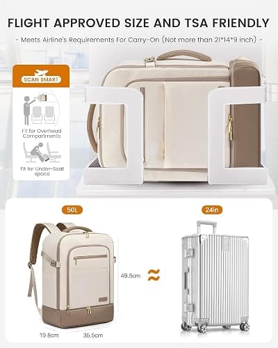 LOVEVOOK Sac à dos de voyage cabine avec compartiment à chaussures séparé, 40L pour femmes avec compartiment humide et sec, pour ordinateur portable de 17 pouces, bagage à main pour voyage. thumbnail 4