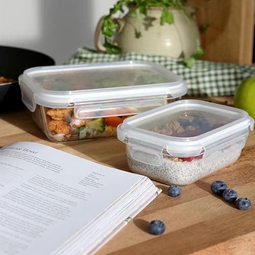 Harbour Housewares Glass Containers with Airtight Lids - 10 Pack - 2 Sizes (1040ml | 370ml) Lunch Box Tubs BPA-Free Meal Prep Containers Reusable Leak Proof Food Storage Tubs, Oven Safe, Freezer Safe thumbnail 2