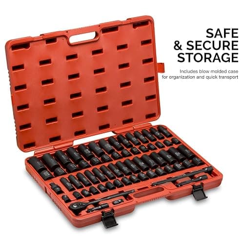 NEIKO 02448A 1/2" Drive Master Impact Socket Set, 65 Piece, Standard SAE (3/8"-1-1/4") & Metric (10-24 mm) Sizes, Deep & Shallow Kit, Includes Adapters & Ratchet Handle thumbnail 5