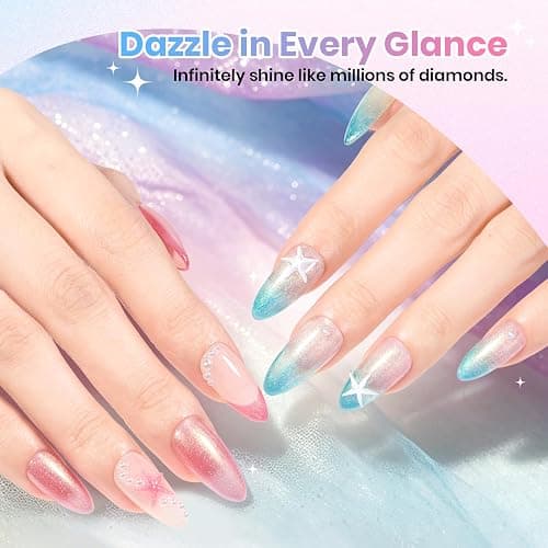 Beetles Glitter Gel Nail Polish Set, Starfish Gleam Summer Pastel Sparkly Gel Polish Set, 6 Colors Blue Pink Nude Shimmer Soak Off Uv Gel Nail Polish for DIY Nail Art Salon Gifts for Women thumbnail 4