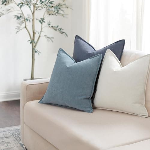 ZWJD Throw Pillow Covers 24x24 Set of 2 Chenille Pillow Covers with Elegant Design Soft and Luxurious Decorative Throw Pillows for Couch, Bed, and Home Decor,Light Blue thumbnail 3