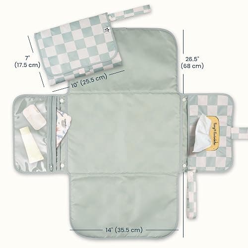 Tiny Twinkle Portable Diaper Changing Pad | Waterproof, Wipeable & Compact Baby Changing Pad for Travel | Smart Wipes Pocket & Organized Storage| Newborn Shower Gift (Sage Checkers) thumbnail 3