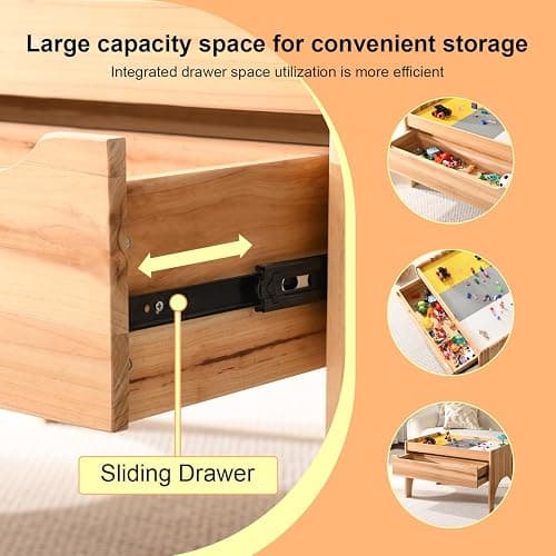 BIRASIL Wooden Kids Activity Table with Storage, Multi-Purpose Sensory Table for Children, Play Table Compatible with Building Block Board for Preschool Toddler Boy & Girl (Classic-with Drawer) thumbnail 5