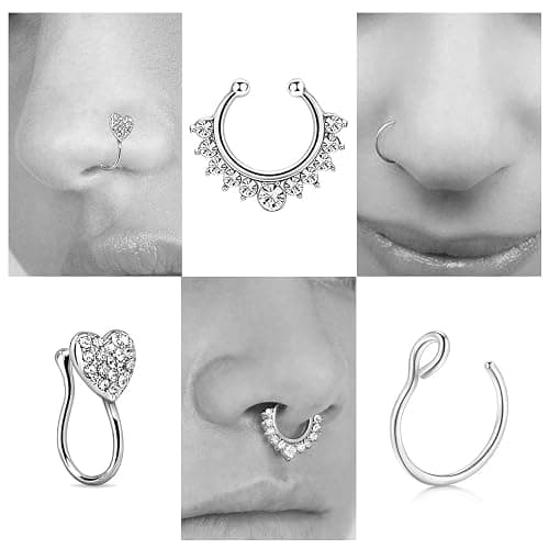 JFORYOU Fake Nose Ring Fake Septum Fake Nose Ring Hoop Fake Nose Rings for Women Faux Nose Piercing Spring Clip on No Pierced Non Piercing Faux Body Piercing Jewelry for Women Men thumbnail 6