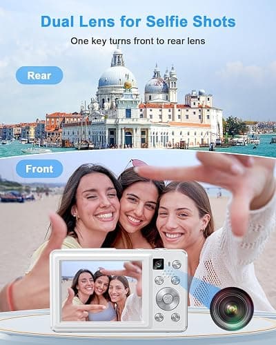 Digital Camera, 4K 64MP Cameras for Photography, Point and Shoot Digital Camera with Auto Focus, Dual Camera, Flash, 16X Zoom, Anti Shake, 32GB Card, Compact Vlogging Camera for Teens, Adults thumbnail 4