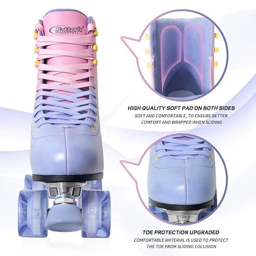 Nattork Roller Skates for Women, PU Leather High-top Quad Skates for Beginner, Indoor Outdoor 4 Wheels Double-Row Skates for Adults thumbnail 4