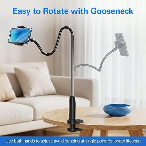 MAGIPEA Gooseneck Phone Holder for Bed, Flexible Overhead Cell Phone Mount for Desk Headboard Table, Hands-Free Viewing Clamp Stand, Gift for iPhone 17 16 15 Pro Max and 3.5-7" Devices thumbnail 8