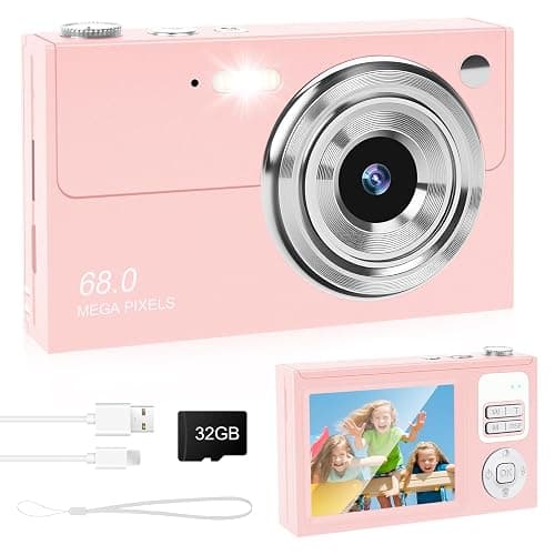 Digital Camera - 68MP Autofocus with 2.8" LCD Screen 16X Digital Zoom Anti-Shake Photography Vlogging Compact Photo Camera with 32gb SD Card for Kids Students Beginners Teens (All Pink) - Image 1
