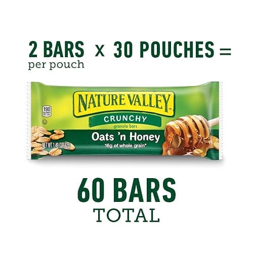 Nature Valley Crunchy Oats 'n Honey Granola Bars, 60 Bars, 44.7 OZ (30 Pouches) - Oats 'n Honey - 30 Count (Pack of 1) thumbnail 4