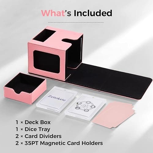 Zettokete MTG Commander Deck Box with Dual Commander Display, Patented Card Deck Box Fits 100 Double-Sleeved Cards, MTG Card Case with Dice Tray, 2 Dividers, 2 Magnetic Holders, Pink & Black thumbnail 5