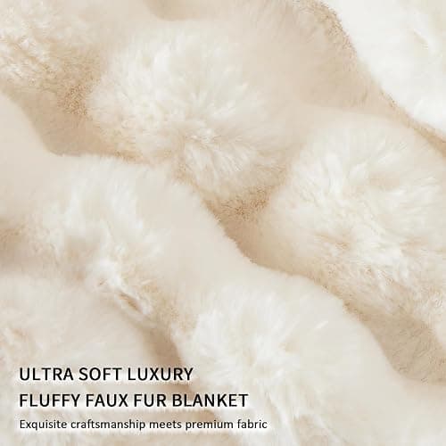 IKALIFE Cozy Faux Fur Throw Blanket for Couch-Warm Fuzzy Throw Blanket, Soft Plush Thick Bubble Blankets for Bedroom and Living Room, Furry Luxury Blanket, 50 x 60, Cream thumbnail 5