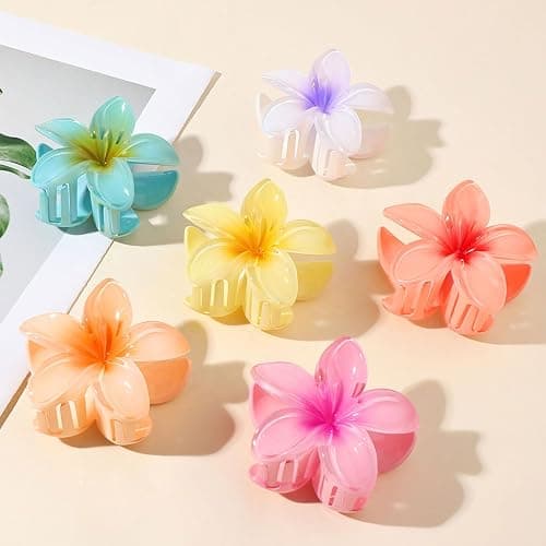 BAISEN 6 pcs Color Flower Hair Clips,3.14 inches Large Hawaiian Flower Claw Clip for Women Thin Thick Hair,Strong Non-slip Hibiscus hair clip, Tropical Beach Vacation hair accessories for Women Girls thumbnail 6