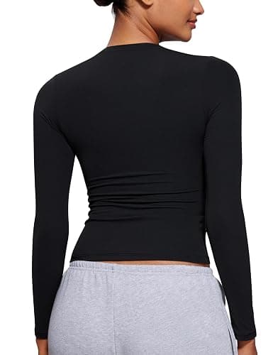 CRZ YOGA Softembrace Crewneck Long Sleeve Shirts for Women - Casual Going Out Tops Soft Basic Fitted Tight Fall T-Shirts thumbnail 2
