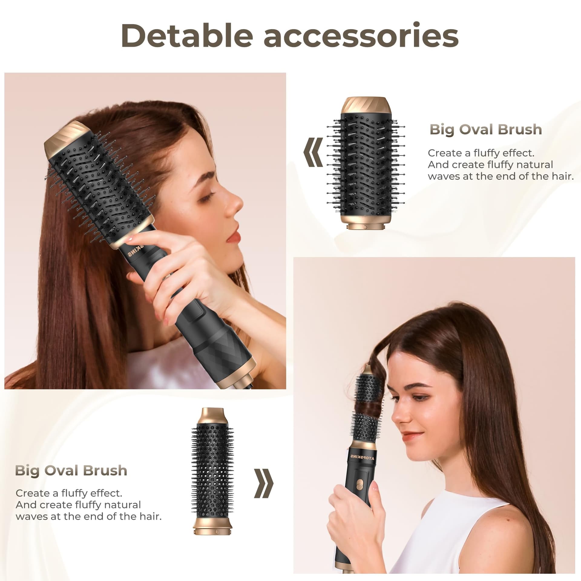 Haardrogerborstel, 6-in-1 Air Styler, 1000 W, föhnborstel met haardroger, ronde borstel, luchtkrultang, stijlborstel voor haar, zwart thumbnail 7