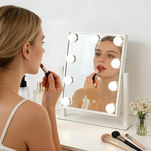 Hibtn Hollywood Vanity Mirror With Lights,Makeup Mirror With 9 Dimmable Led Bulbs With 3 Color,Touchscreen Control, Dressing Tabletop USB Charging thumbnail 5