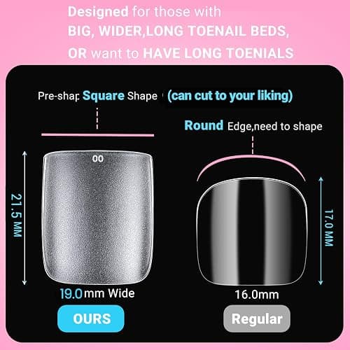 300Pcs Square Toe Nail Tips with Glue,SINOKAME 15 Sizes Wider Long Fake Toenails Matte No File Needed,Clear Press on Toenails Full Cover,Paintable Toe Extension Tips Soak off Home DIY thumbnail 5