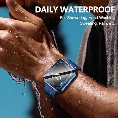 Misxi [2 Pack Waterproof Anti-Scratch Case with Button for Apple Watch Series 9 (2023) Series 8 Series 7 45mm, Hard PC Cover with Tempered Glass Screen Protector for iWatch, 1 Blue + 1 Transparent thumbnail 9