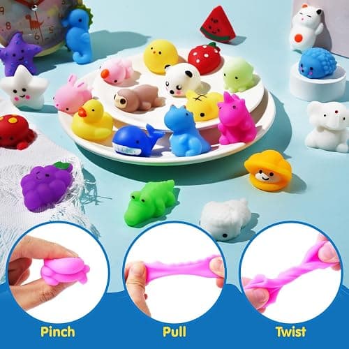 JOYIN Mochi Toys Set Age 3+, Random 25 Pack Mini Mochi Party Favors for Kids, Kawaii Toys Fidget Toys, Goodie Bags Fillers with Storage Box, Classroom Prizes, Stocking Fillers Kids thumbnail 3