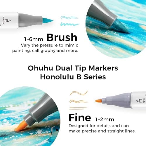 Ohuhu Alcohol Markers 96 Pastel Colors Brush& Fine for Adults Coloring | Honolulu B Sweetness+ Blossoming, AP Certified Refillable Dual Tips Marker for Artist Beginner Drawing Illustration Sketching thumbnail 2