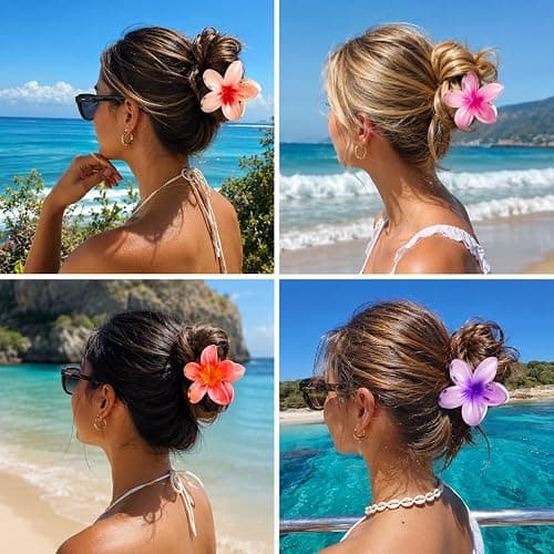 Vigorpace 6 Pcs Flower Hair Claw Clips for Women Girls, Hawaiian Hibiscus Hair Clips, Cute Summer Beach Hair Accessories for Thick Thin Hair thumbnail 6