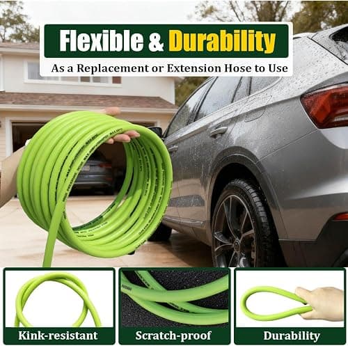 LycorTrade Pressure Washer Hose 25FT for Power Washer, 5800 PSI Kink Resistant Pressure Washing Extension Hose, 1/4" Power Washer Hose Replacement (M22-14mm) with 3/8" Quick Connector, Green thumbnail 7