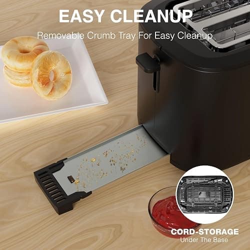 Anfilank Toaster 4 Slice Long Extra Wide Slot 1.5" with Countdown Timer, 6 Browning Settings, Built-in Warming Rack, Bagel/Cancel/Defrost Functions, Removable Crumb Tray-Matteblack thumbnail 7