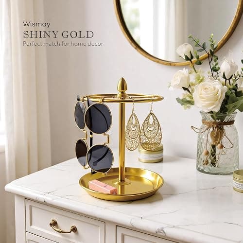 Wismay Sunglasses Organizer, Glasses Display Stand for 12 Pairs, Base Storage for Jewelry (Metal+Gold) thumbnail 7