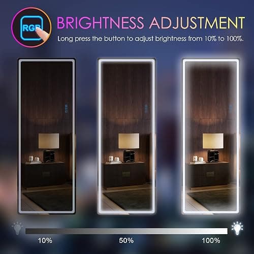 LVSOMT 63 X 22 Full Length Mirror with Lights, RGB Large Wall Mirror Full Length, Standing Full Body Dressing Mirror Wall Mounted Mirrors for Bedroom Living Room Cloakroom, White thumbnail 5