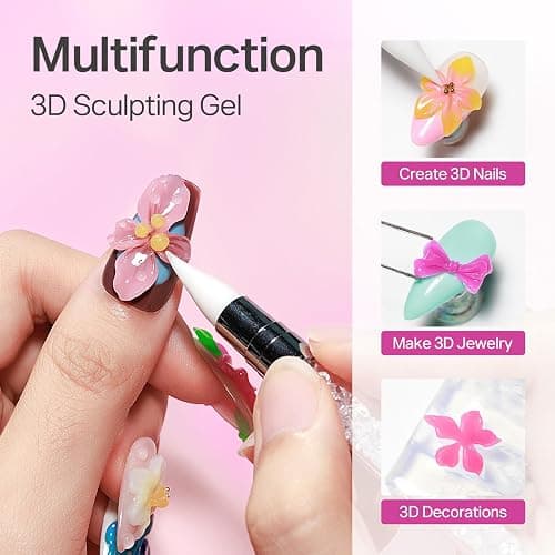MIZHSE 12 Colors 3D Nail Gel Set, Non-Sticky Sculpting Gel for Nail Art | Painting Molding Gel with Sculpture Pen Soak Off U V Sculpting Gels for Home DIY Salon Manicure thumbnail 3
