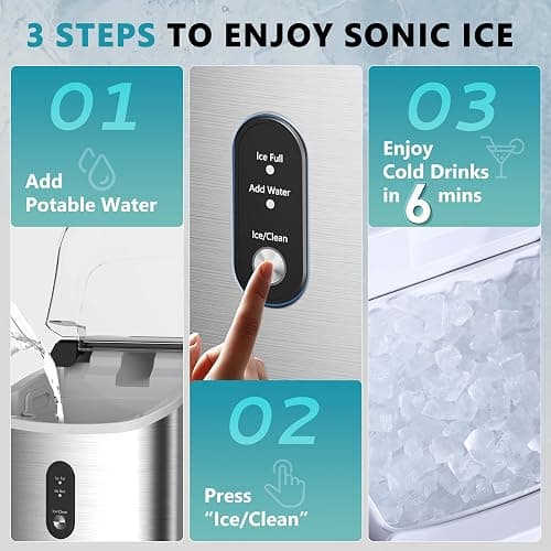 EUHOMY Nugget Ice Maker Countertop with Handle, Ready in 6 Mins, 34lbs Per Day, Removable Top Cover, Auto-Cleaning, Portable Sonic Ice Maker with Basket and Scoop, for Home/Party/RV/Camping (Silver) thumbnail 6