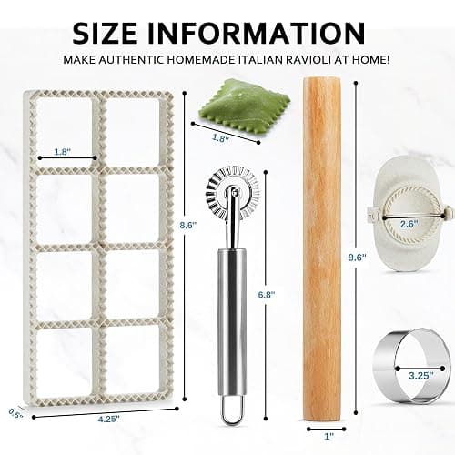 MUMSUNG Ravioli Maker Press, Ravioli Press Mold Set - Round, Heart, Square Ravioli Stamp Maker Cutter with Wood Rolling Pin, 2.6" Empanada Maker Press Kit and Ravioli Wheel 3 PCS thumbnail 2