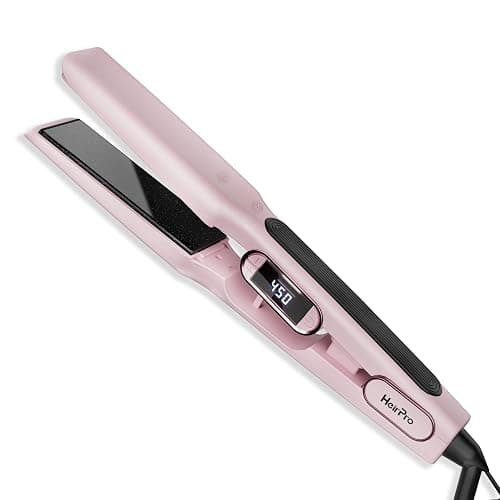 HeirPro Ceramic Flat Iron Hair Straightener with 3D Floating Plate,Hair Iron Straightener with 15 Temps for Thick Hair | Ergonomic Silicone Handle | LCD Display | Dual Voltage (Light Pink) - Image 1