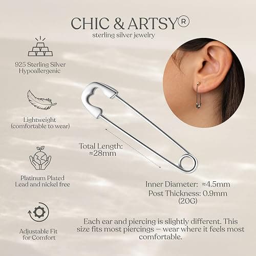 CHIC & ARTSY 925 Sterling Silber Büroklammer Ohrringe - Mode Knorpel Pin Ohrringe für Frauen thumbnail 5