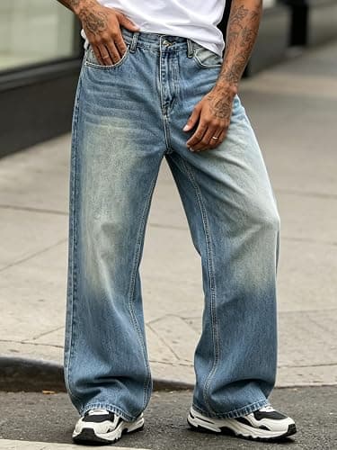 Mens Straight Leg Jeans Y2k Baggy Skater Jeans Joggers Vintage Denim Pants for Men thumbnail 3