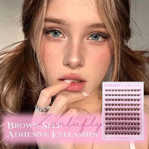 Self Adhesive Eyelashes Brown Self Adhesive Lash Clusters Natural No Glue Lashes Dark Brown Eyelash Extensions Pre-glued Eyelash Clusters Wispy Press on Individual Lashes 8-16mm by ZANLUFLY thumbnail 7