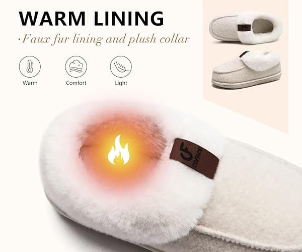 COFACE Women's Memory Foam House Slippers Arch Support Moccasin Winter Shoes Ladies Warm Fuzzy Faux Fur Collar With Indoor Outdoor Rubber Sole thumbnail 4