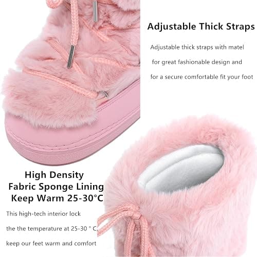 ZHENAIYISHENG Furry Faux Fur Boots for Women - Fuzzy Winter Snow Boots - Fluffy Black White Pink Fur Boots - Lace-up Mid-Calf Water-Resistant Platform Boots thumbnail 5
