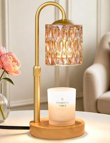 Briever Dimmable Candle Warmer Lamp with Timer, Height Adjustable Electric Candle Wax Warmer, Birthday Gifts for Women Mom, House Warming Gifts New Home Decor, Solid Wood Base, Natural Wood Champagne - Image 1