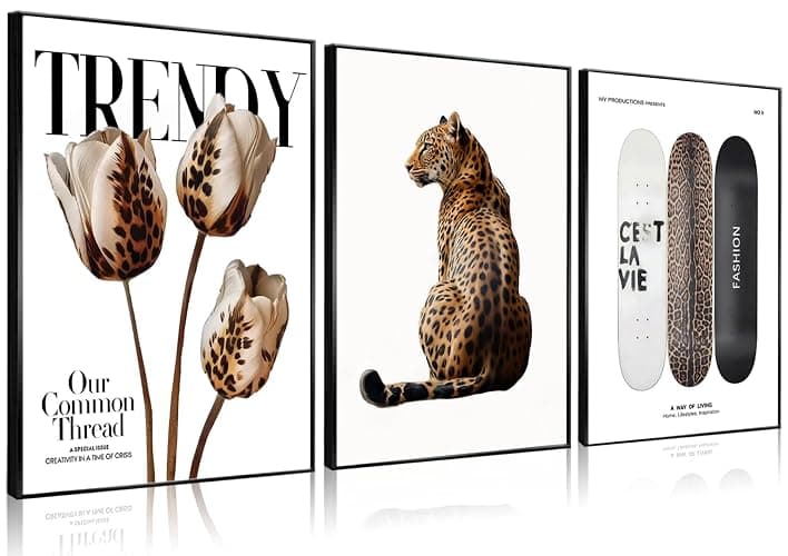 LCZDXGR 3Pcs Trendy Leopard Print Canvas Wall Art Picture Stylish Female Aesthetic Poster Cheetah Printed Preppy Fashion Skateboard Wall Decor for Bedroom Apartment Dorm Living Room 12x16in Unframed - Image 1