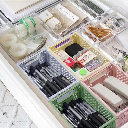 Xhwykzz 4 Pack Mini Foldable Plastic Small Baskets for Organizing and Storage, Collapsible Storage Crate for Home Bedroom Office Classroom Drawer Organizers (5.9x3.9x2.2in) Mini Size thumbnail 2
