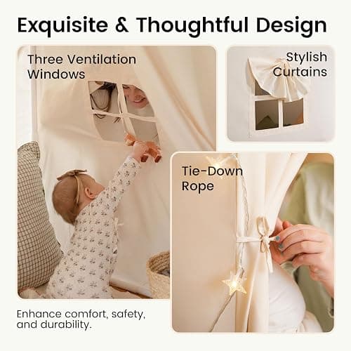 Tiny Land Kids Tent with Mat and Star Lights, Indoor Playhouse for Toddlers, 57"x36"x52" Large Reading Nook for Girls & Boys, Modern Bed Canopy for Kids Room thumbnail 5