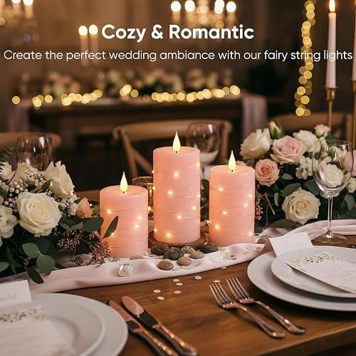 Amagic 3"×4" 5" 6" Flameless Candles with String Lights, Pink 11-Key Remote & Timer Battery Operated Flickering Led Pillar Candles Real Wax for Home, Lantern, Halloween and Christmas Decor, Set of 3 thumbnail 5