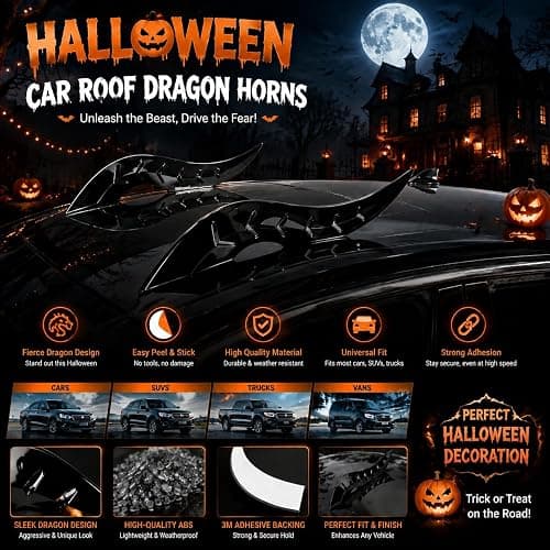 Car Roof Dragon Horns Modification, Universal Lovely Creative Devil Horn Car Exterior Decor, Easy Install Unique Vehicle Accessory,halloween decorations for car (Black) thumbnail 8