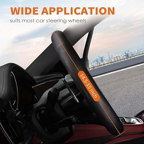 HOTOR Car Steering Wheel Cover - Universal Car Accessory for Diverse Cars, Leather Cover with Anti-Slip Lining, for Steering Wheel with a Diameter of 14.5"-15",Black thumbnail 2
