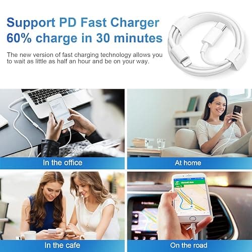 iPhone 14 13 12 11 Super Fast Charger [2Pack] cargador 20W Rapid USB C Wall Charger Block with 6FT Fast Charging Cable Compatible with iPhone 14 Pro Max/Pro/Plus/Mini/iPad thumbnail 7